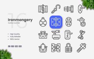 16 Ironmongery Outline Icon Set