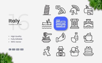 16 Italy Outline Icon Set