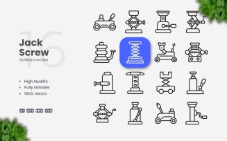 16 Jack Screw Outline Icon Set
