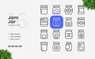 16 Jam Jar Outline Icon Set