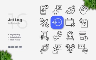 16 Jet Lag Outline Icon Set