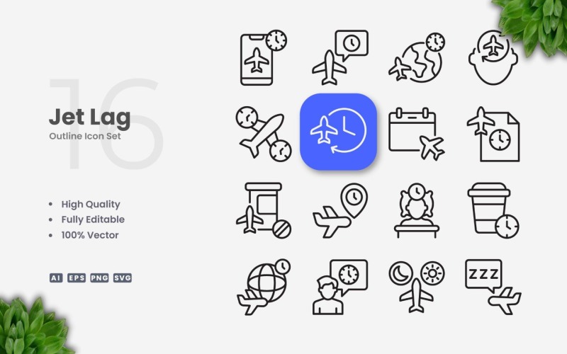 16 Jet Lag Outline Icon Set