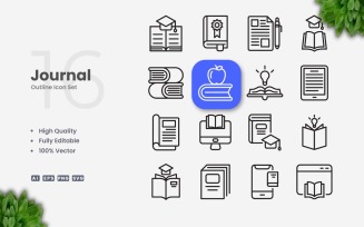 16 Journal Outline Icon Set