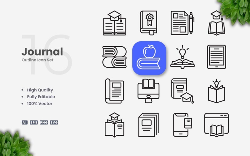 16 Journal Outline Icon Set
