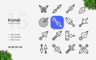 16 Kunai Outline Icon Set