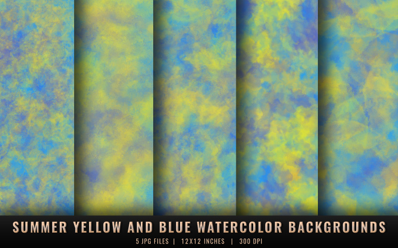 Summer Yellow and Blue Watercolor Backgrounds