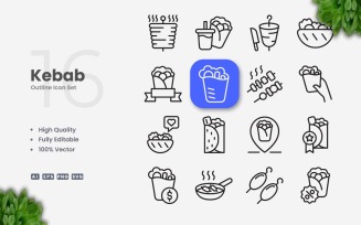 16 Kebab Outline Icon Set