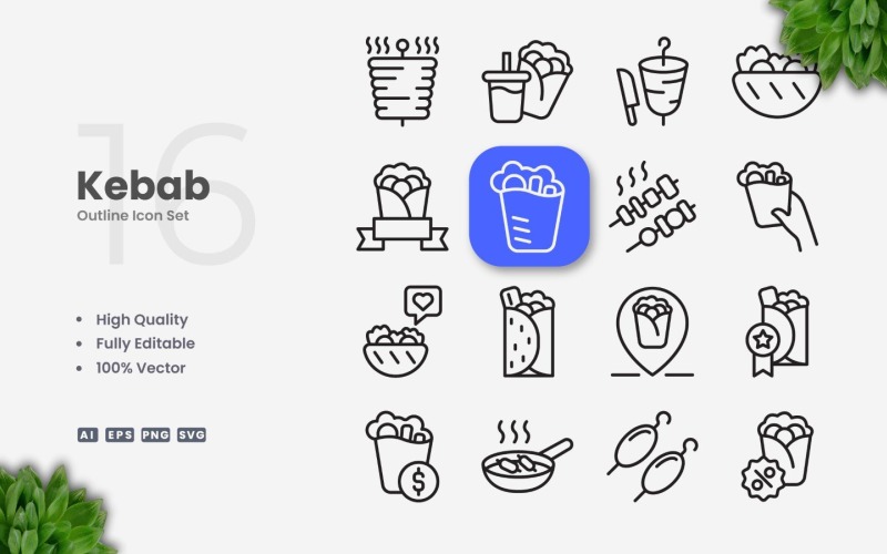 16 Kebab Outline Icon Set