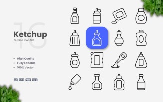 16 Ketchup Outline Icon Set