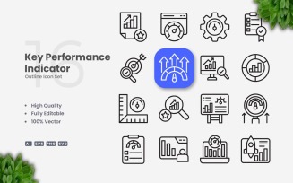 16 Key Performance Indicator Outline Icon Set