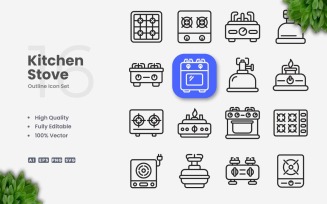 16 Kitchen stove Outline Icon Set