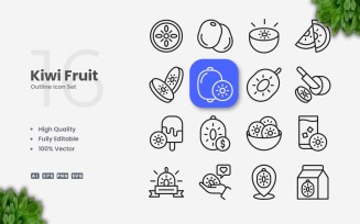 16 Kiwi Fruit Outline Icon Set