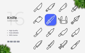 16 Knife Outline Icon Set