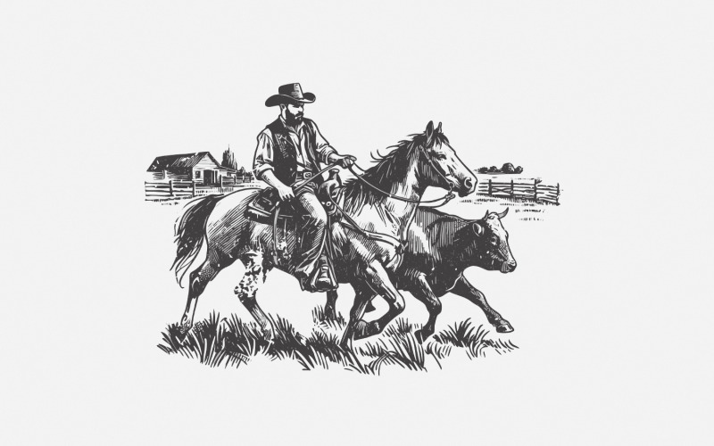 Cowboy Horse png, Vintage Wrangler PNG, Retro Cowboy Art, Western Rodeo, Cattle PNG, Western Illustration