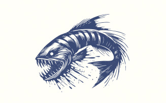 Deep-Sea Monster Fish PNG, Vintage Horror Marine Art, Spooky Ocean Illustration, Dark Sea Creature