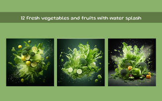 Fresh vegetables and fruits with water splash