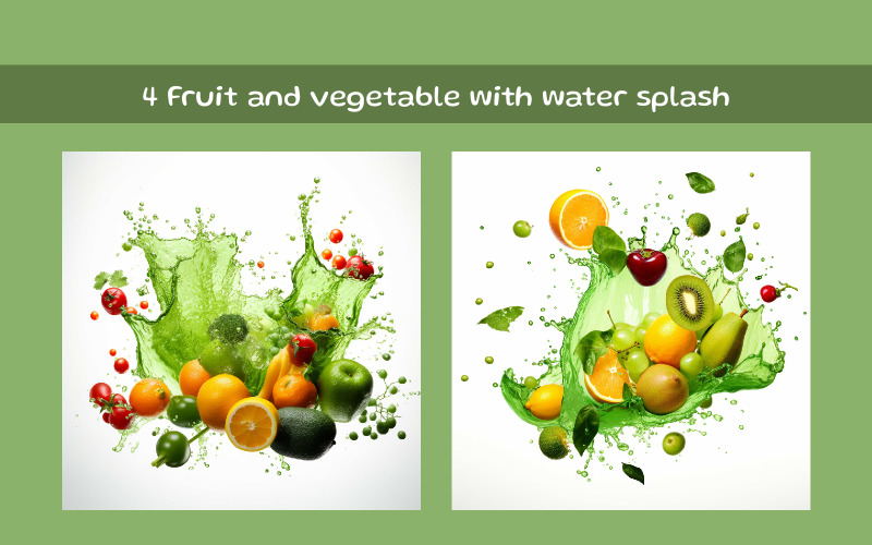 Fruit and vegetable with water splash Illustration