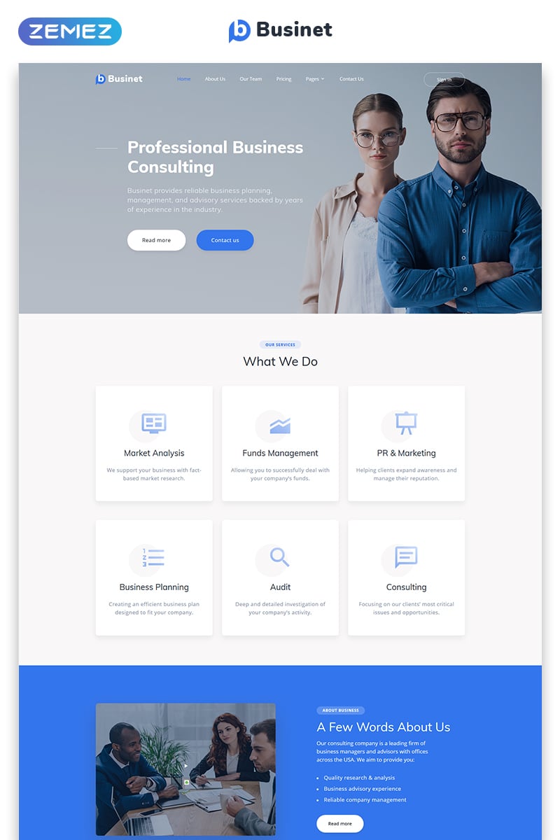"Businet - Business Consulting Modern Multipage HTML5" modèle web adaptatif #49529