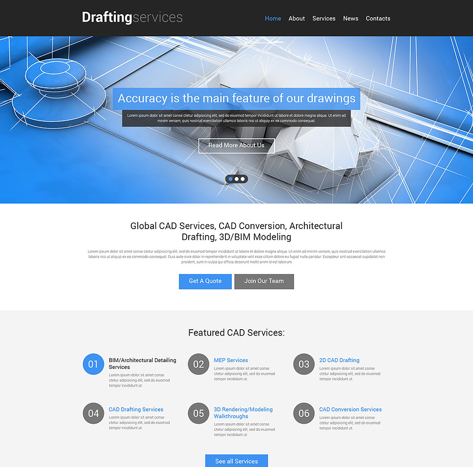 Drafting Responsive Website Theme Big Screenshot Drafting Responsive Website Template New Screenshots BIG
