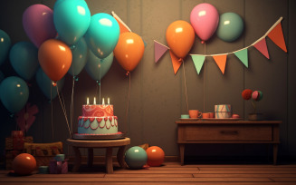 Birthday stage with cake, happy birthday place