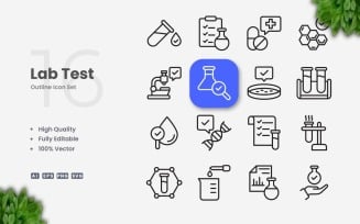 16 Lab Test Outline Icon Set