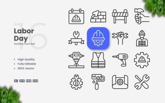 16 Labor Day Outline Icon Set