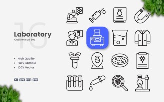 16 Laboratory Outline Icon Set