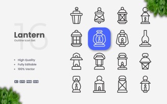 16 Lantern Outline Icon Set