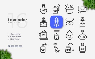16 Lavender Outline Icon Set