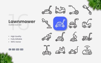 16 Lawnmower Outline Icon Set