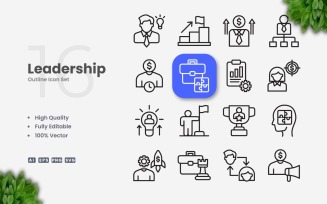 16 Leadership Outline Icon Set