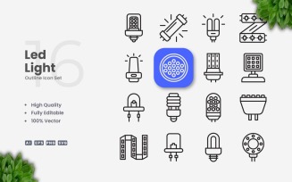 16 Led Light Outline Icon Set