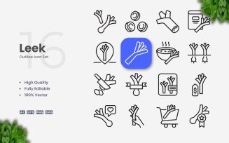 16 Leek Outline Icon Collection