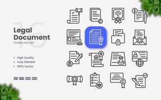16 Legal Document Outline Icon Set
