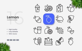 16 Lemon Outline Icon Set
