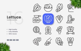 16 Lettuce Outline Icon Set