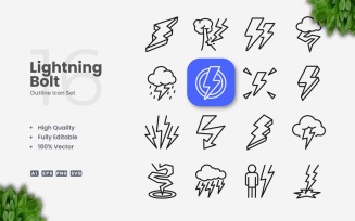 16 Lightning Bolt Outline Icon Set