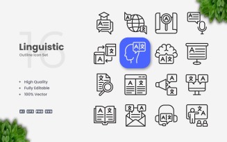16 Linguistic Outline Icon Set
