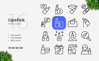 16 Lipstick Outline Icon Set