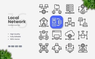 16 Local Network Outline Icon Set