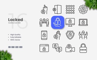 16 Locked Outline Icon Set