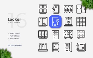 16 Locker Outline Icon Set