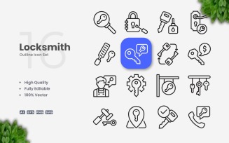 16 Locksmith Outline Icon Set
