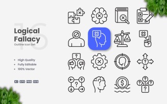 16 Logical Fallacy Outline Icon Set