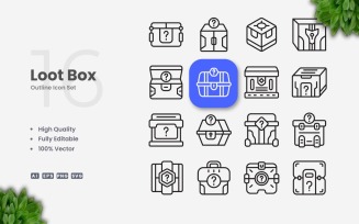16 Loot Box Outline Icon Set