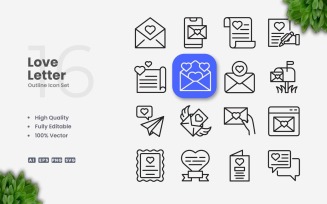 16 Love Letter Outline Icon Set