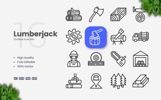 16 Lumberjack Outline Icon Set