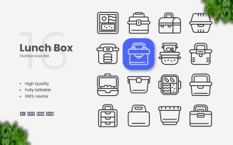 16 Lunch Box Outline Icon Set