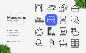 16 Macarons Outline Icon Set