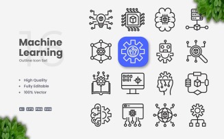 16 Machine Learning Outline Icon Set